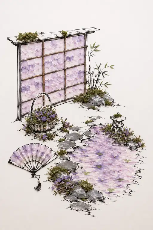 Lantern in the Violet Blossom Garden