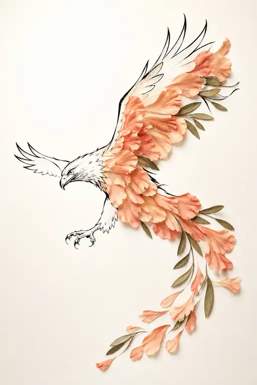 珊瑚色の花羽を翻し降下する鷲