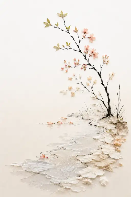 薄氷のせせらぎに薫る早春の桜樹
