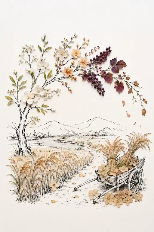 Harvest Cart Along the Flowered Lane