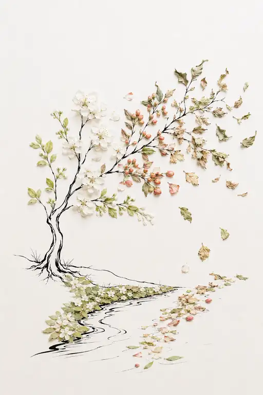 Drifting Petals Along the Winding Stream