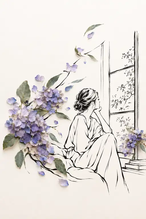 窓辺の紫陽花とまどろむ思索の刻