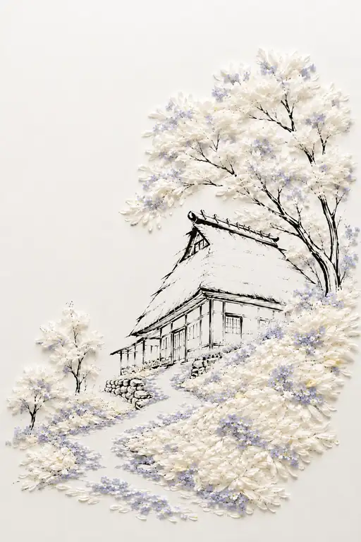 花樹に抱かれた茅葺きの里山古民家