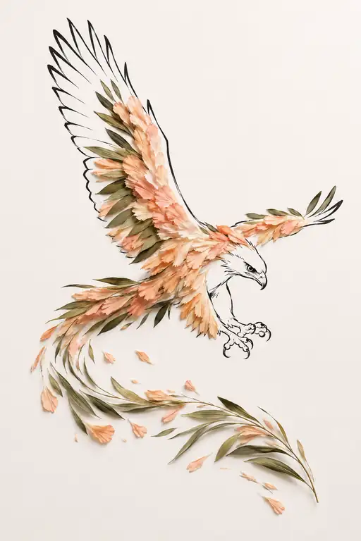 桃色の花羽を翻し獲物を狙う大鷲
