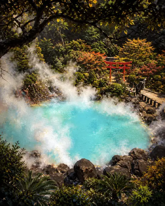 Azure Thermal Waters Framed by the Forest Canopy