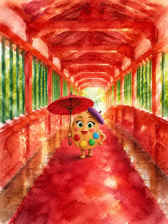 Palettina's Stroll Along the Vermilion Corridor