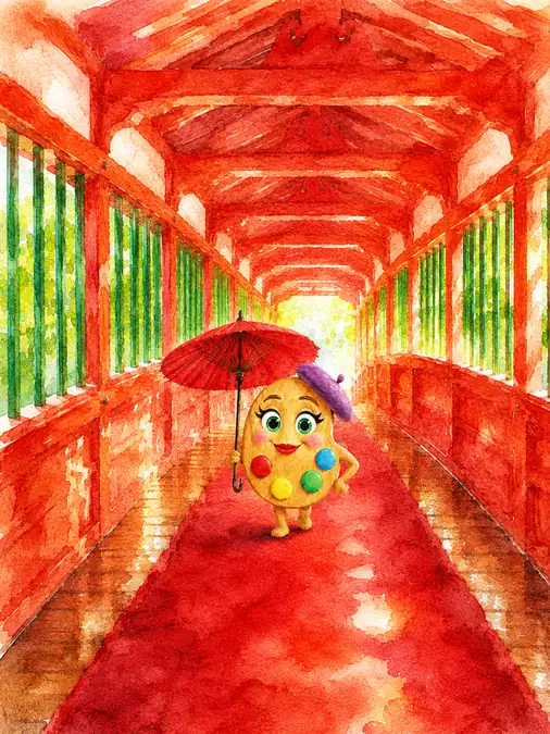 Palettina's Stroll Down the Sunlit Bridge