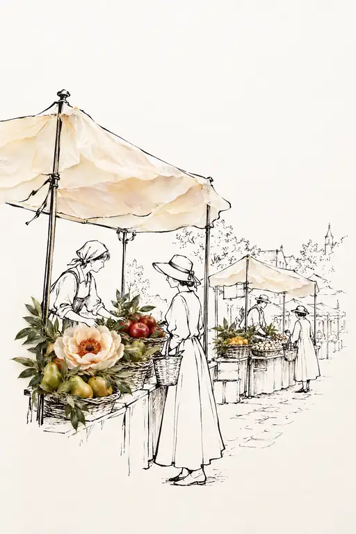 Morning Exchange at the Sunlit Market