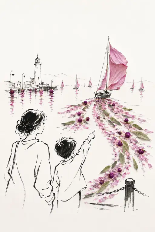 The Pink Sail and the Flower Wake