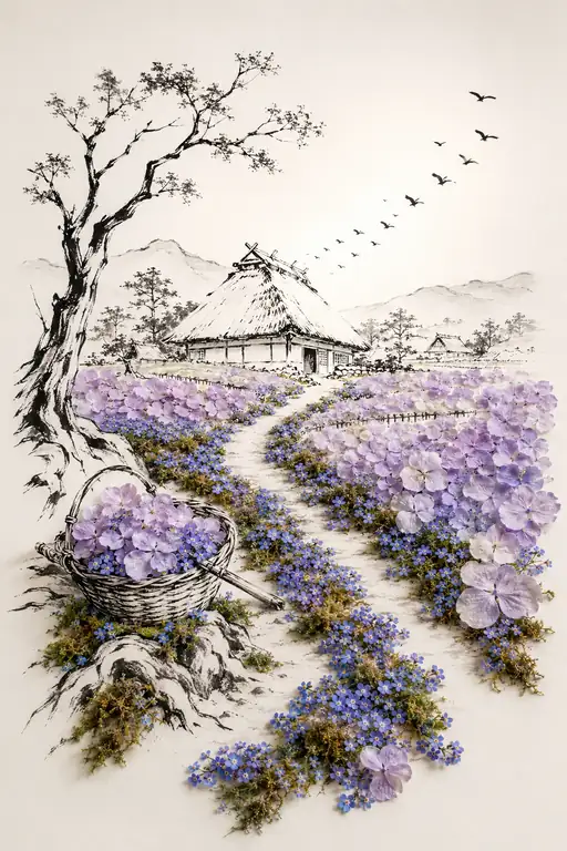 The Blooming Path to the Thatched Homestead
