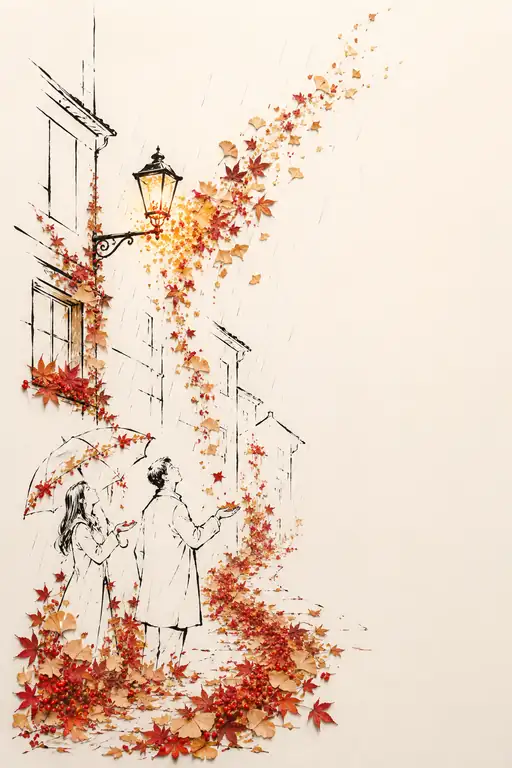 Autumn Leaves Swirling Under the Lamplight
