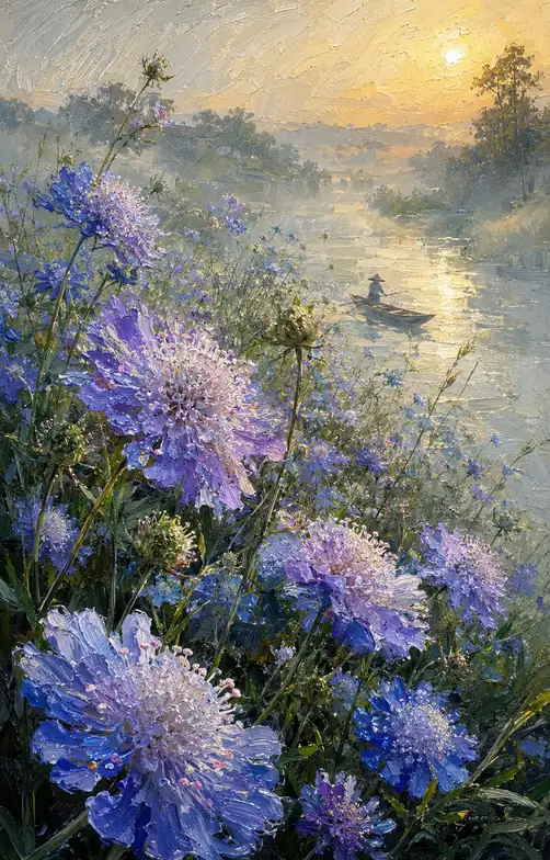Sunset Drift on Scabiosa Shore
