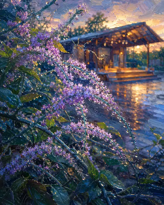 Raindrops and Sunset by the Pavilion