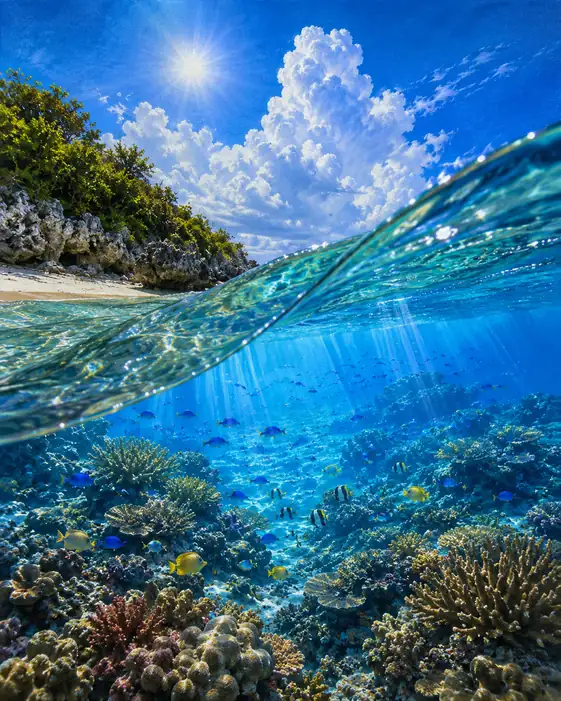 Sunbeams Across the Coral Shallows