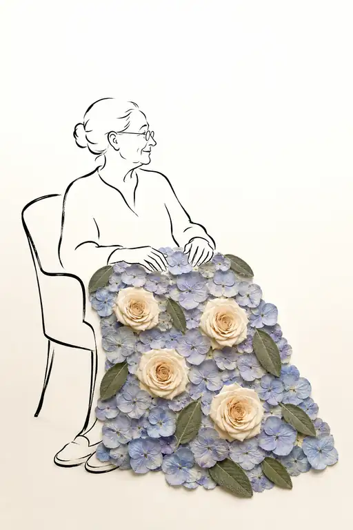 青紫陽花と白薔薇の膝掛け