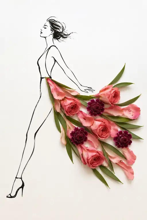 Fluttering Train of Roses and Leaves