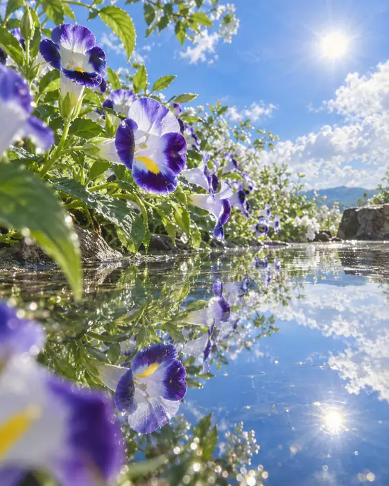 Summer Violets in the Water Mirror