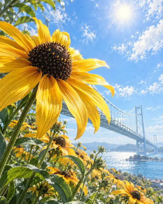 Sunflowers Over the Azure Strait