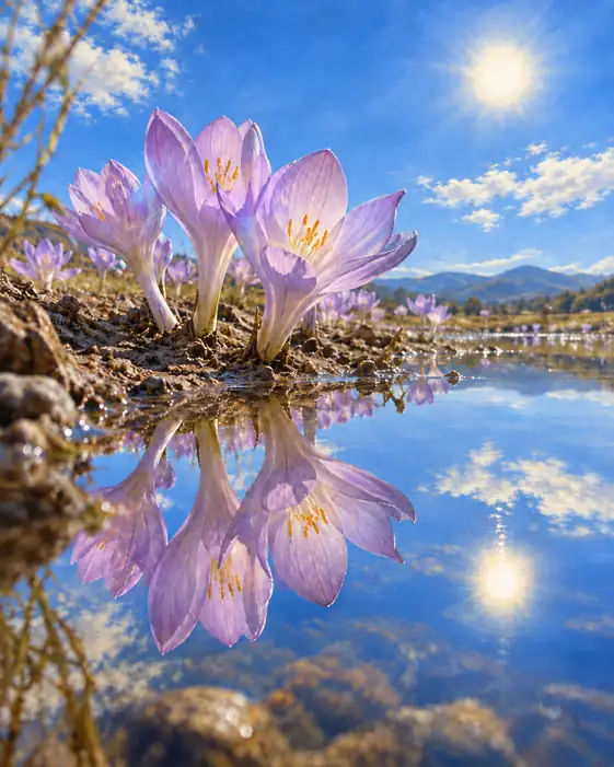 Crocuses in the Alpine Water Mirror