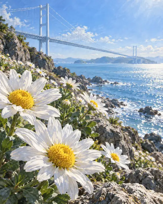Suspension Bridge and Coastal Daisies