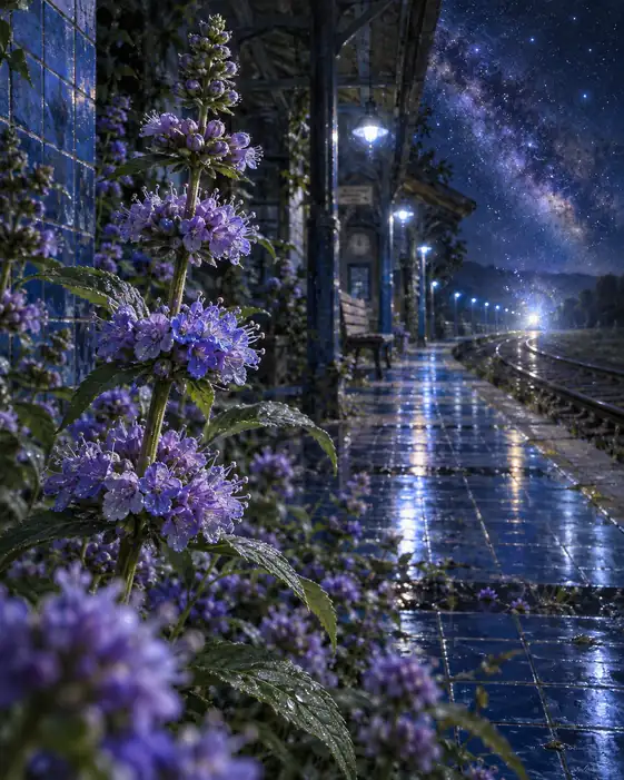 星降るプラットホームと夜露の段菊