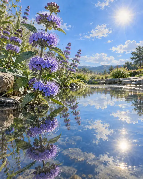 Clear Stream Reflection of Caryopteris