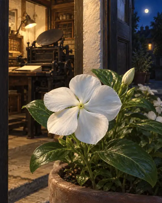 Print Workshop at Night and White Vinca