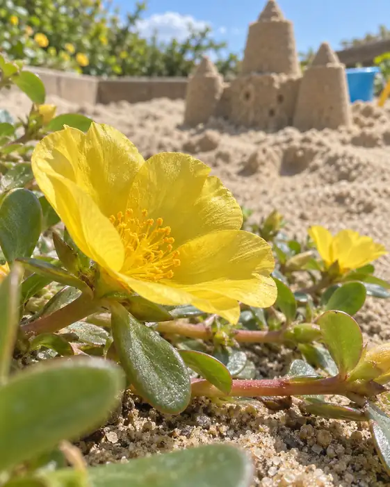 Sandcastle and Yellow Portulaca