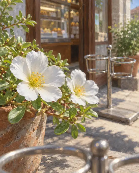 Bakery Entrance and White Portulaca