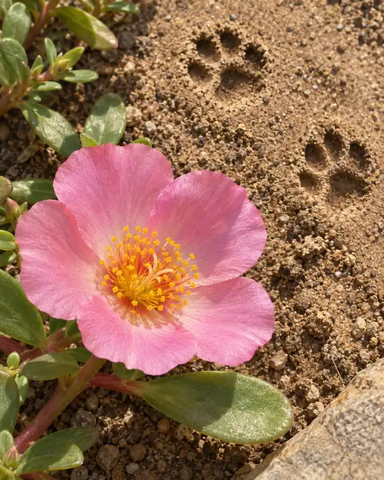 Paw Prints and Pink Portulaca