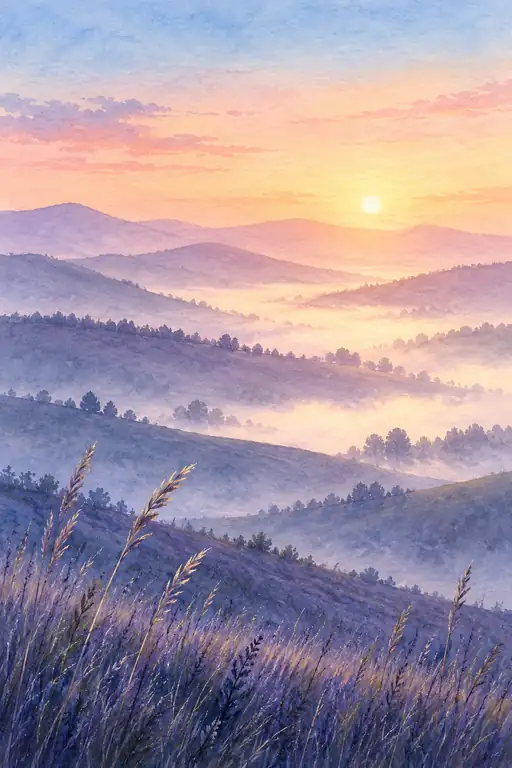 Golden Mist across Lavender Ridges