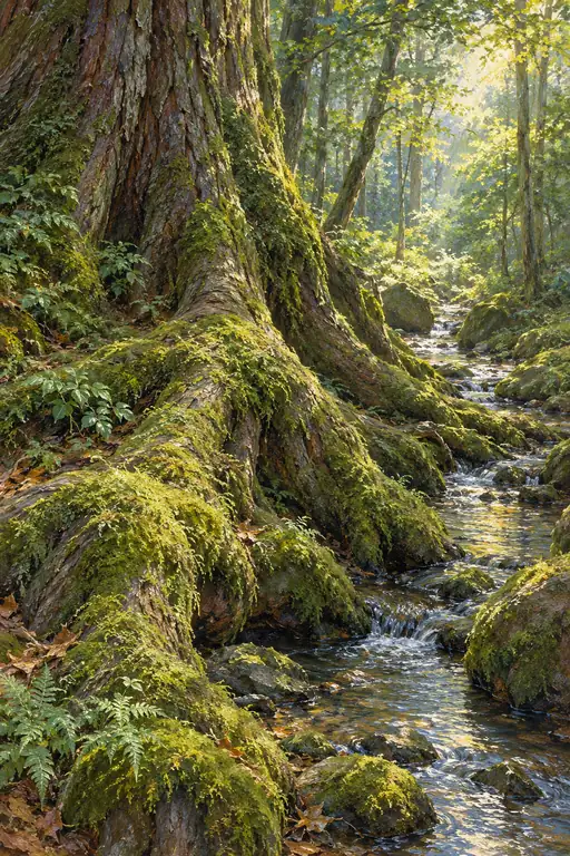 悠久を抱く苔根のせせらぎ