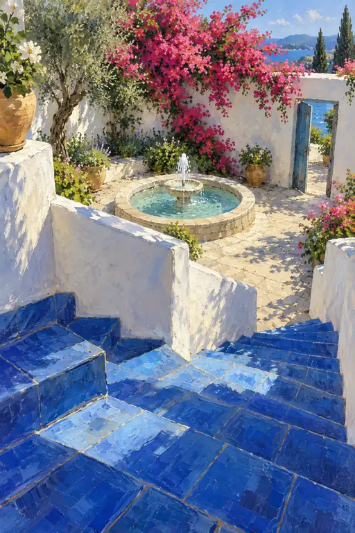 Symphony of Tiles and Bougainvillea