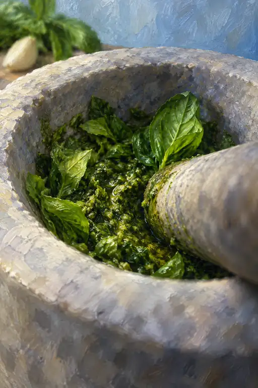 Crushed Emeralds in the Stone Mortar