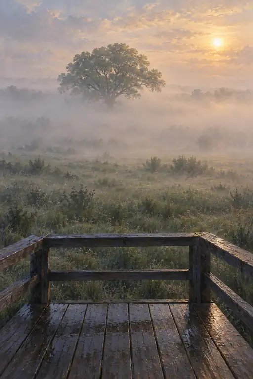 Golden Awakening over the Mist-Veiled Plain