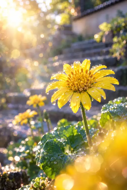 Golden Bloom by the Temple Steps