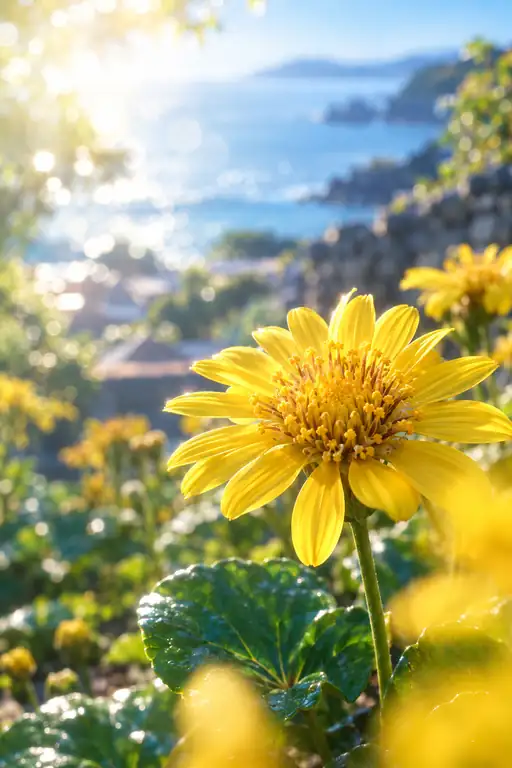 Gilded Petals Facing the Ocean Light