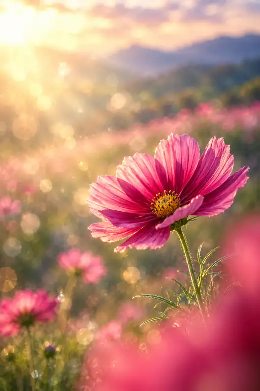 夕茜の稜線に透ける秋桜