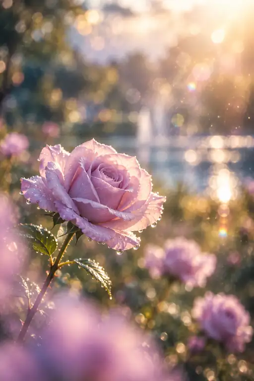 Lilac Rose by the Fountain Light