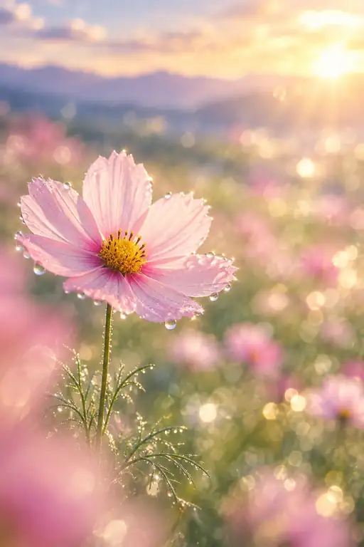 Jewels of Dawn on the Meadow Cosmos