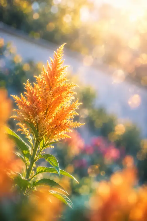 Golden Plume by the Sunlit Pathway