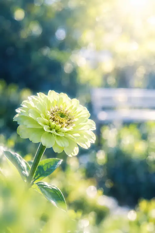 Lime Zinnia Beside the Garden Bench