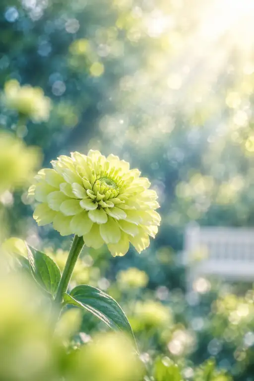 木漏れ日の庭に澄む萌黄の百日草