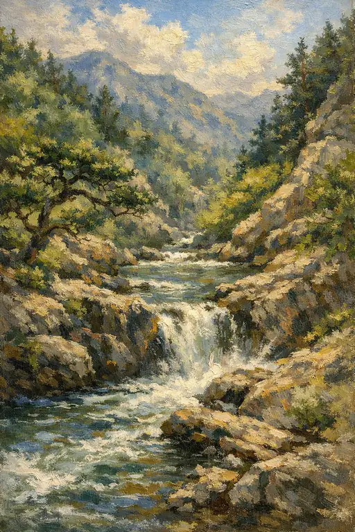 The Mountain Stream: A Waterfall in the Rocky Canyon
