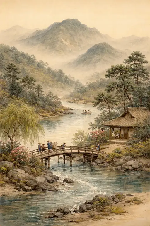 Echoes of the Valley: A Tranquil River Crossing and the Mountain Tea House