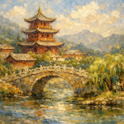 黄金の陽光、悠久の太鼓橋