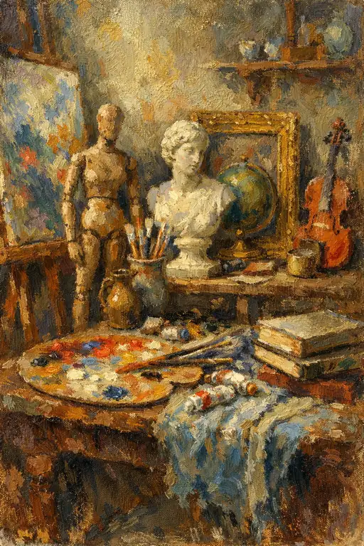 画家のアトリエの静物画
