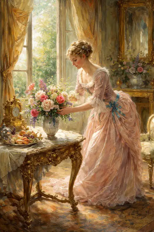 Elegant Lady Arranging Flowers