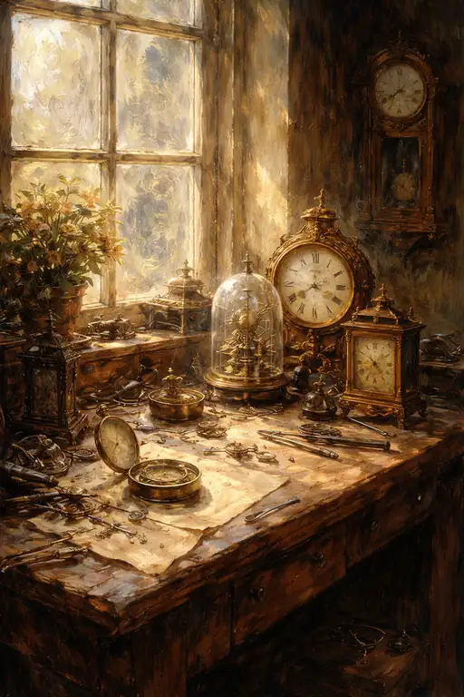 The Clockmaker's Sunlit Workshop