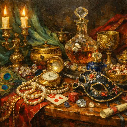 Vanitas Still Life with Mask and Pocket Watch